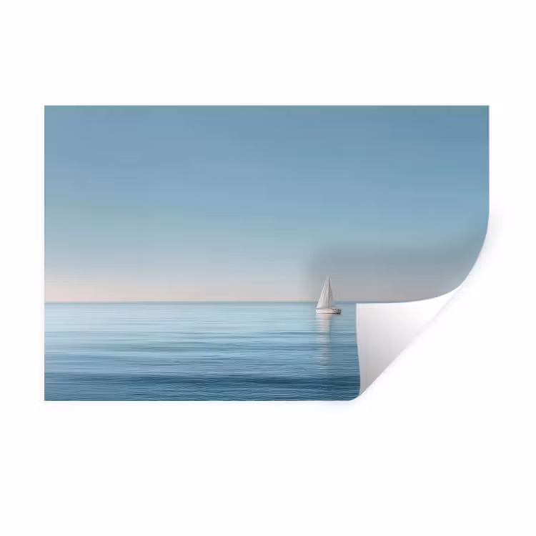 Muursticker - Zeilbootje - Kalme zee - Helderblauwe hemel — 1