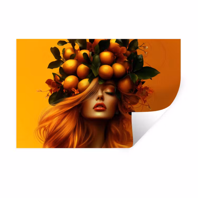 Muursticker - Vrouw - Citroenen - Bloesem - Geel — 1