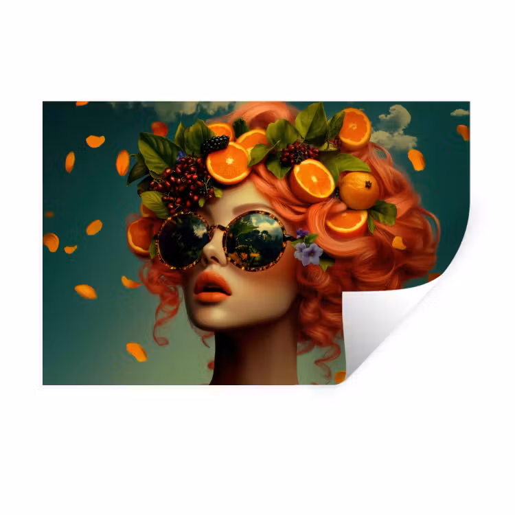 Muursticker - Vrouw - Sinaasappel - Bessen - Oranje — 1