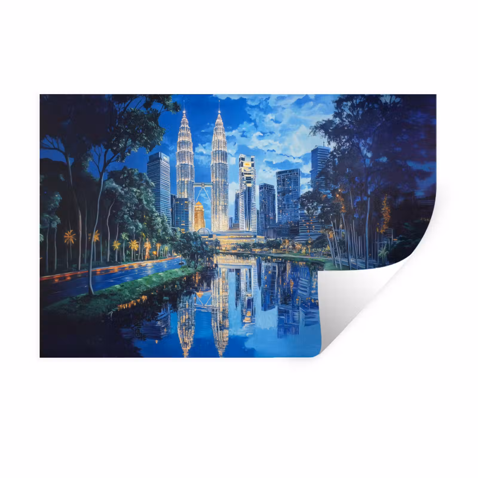 Muursticker - Stad Kuala Lumpur - Skyline - Wolkenkrabbers - Water — 1