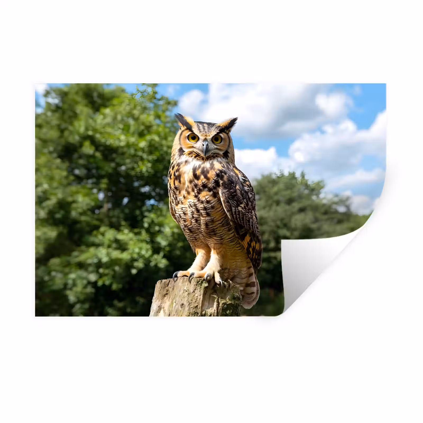 Muursticker - Uil - Boomstronk - Bos - Lucht — 1