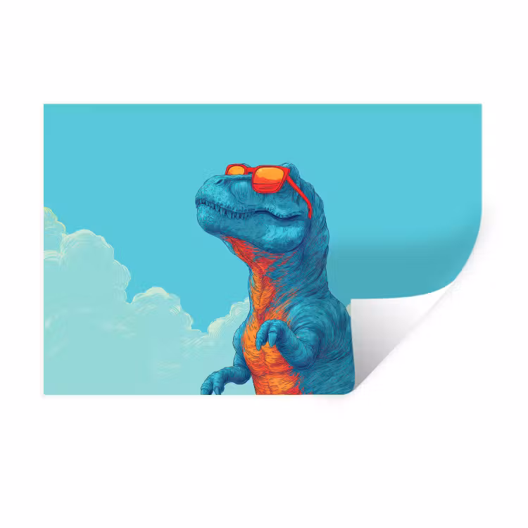 Muursticker - T-Rex - Blauw - Wolken - Zonnebril — 1