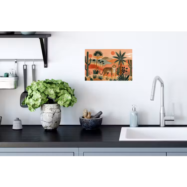 Muursticker - Tijger - Kleurrijk - Palmen - Cactus — 2