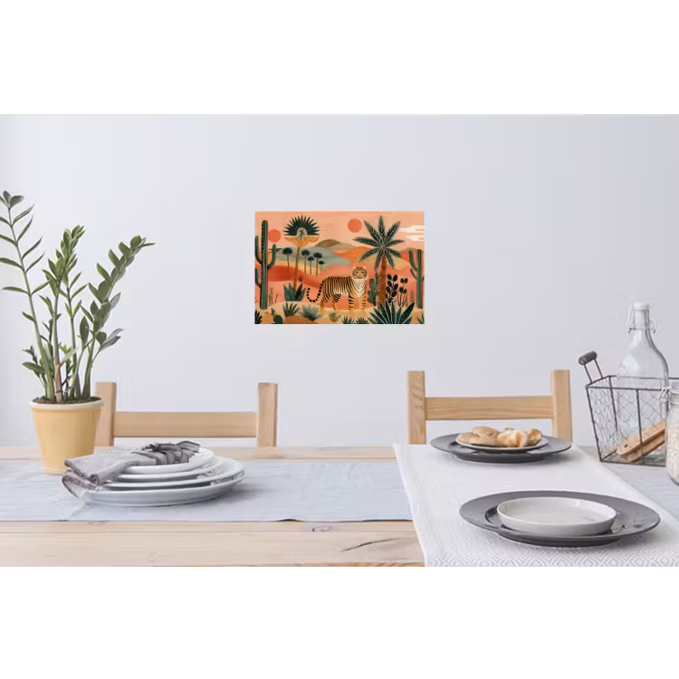 Muursticker - Tijger - Kleurrijk - Palmen - Cactus — 3