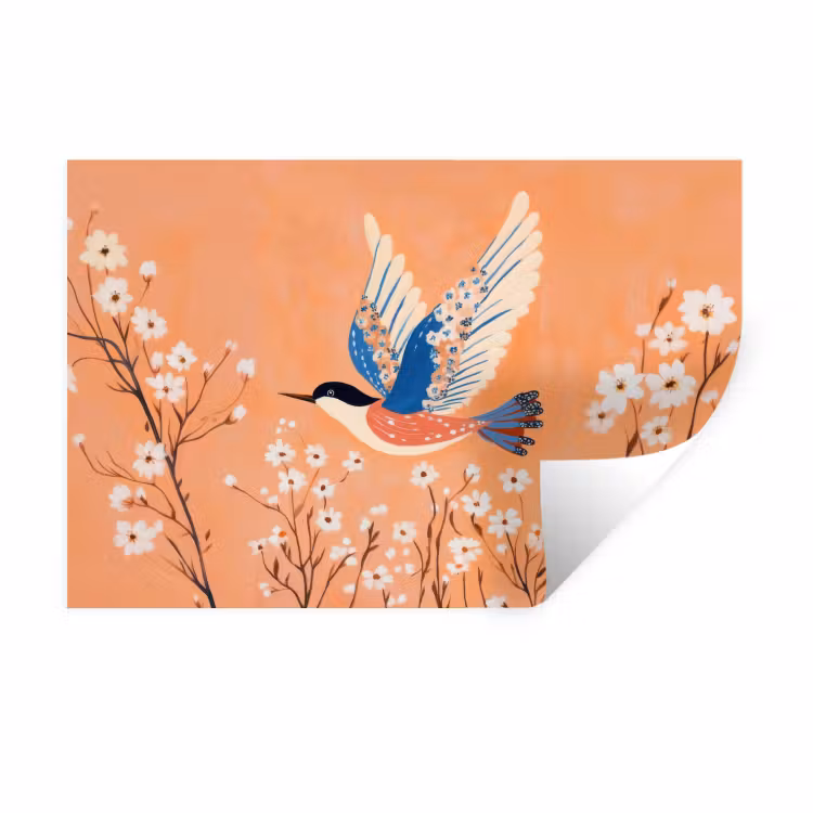 Muursticker - Vogel - Bloesemtakken - Warm - Kleurrijk — 1