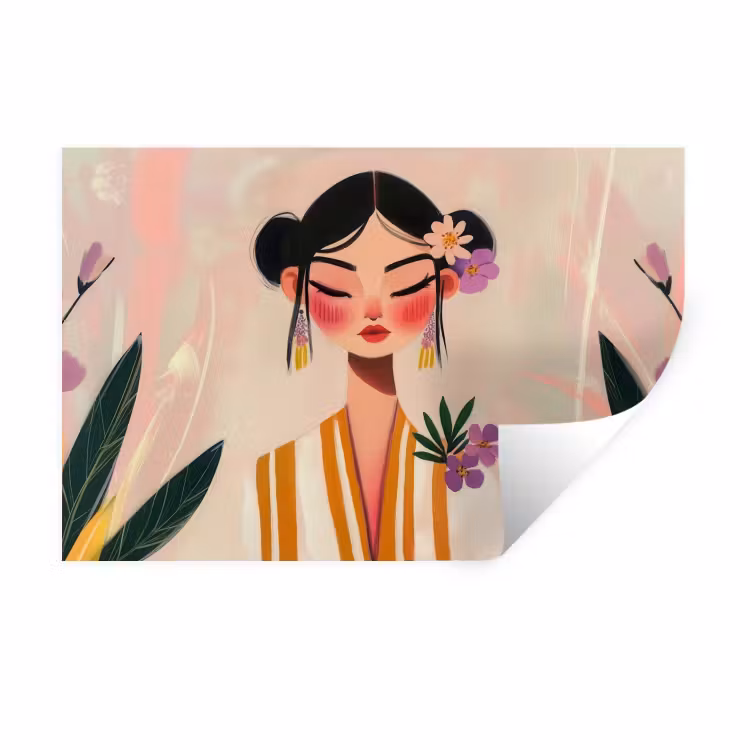Muursticker - Vrouw - Bloemen - Pastel — 1