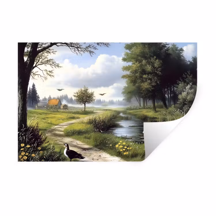 Muursticker - Zandpad - Groen landschap - Water — 1