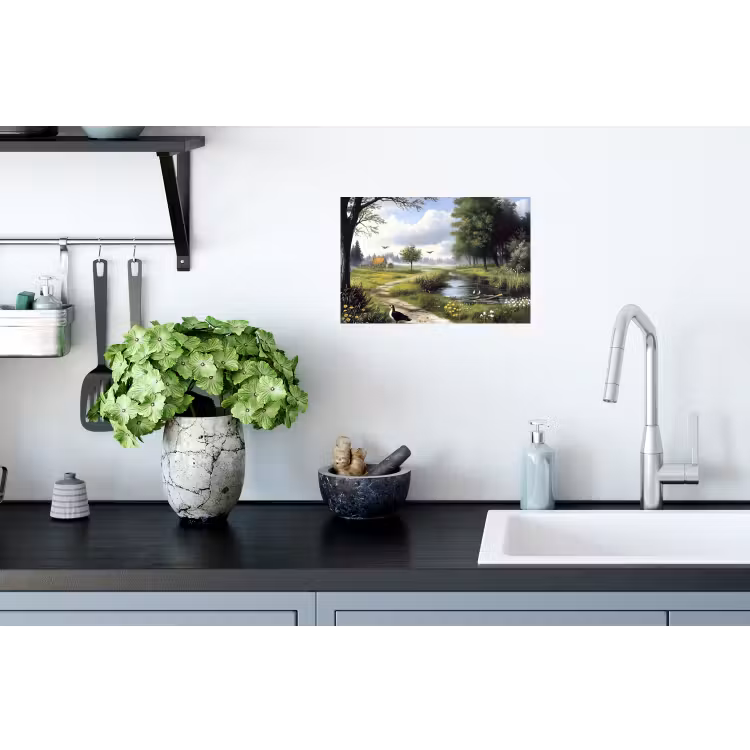 Muursticker - Zandpad - Groen landschap - Water — 2