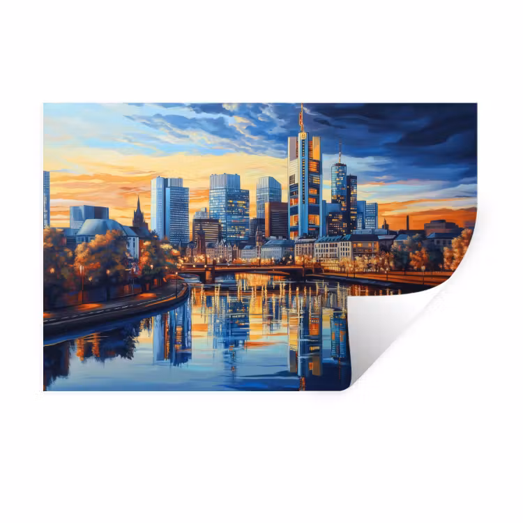 Muursticker - Zonsondergang Frankfurt - Stad - Skyline - Water — 1