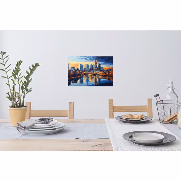 Muursticker - Zonsondergang Frankfurt - Stad - Skyline - Water — 3