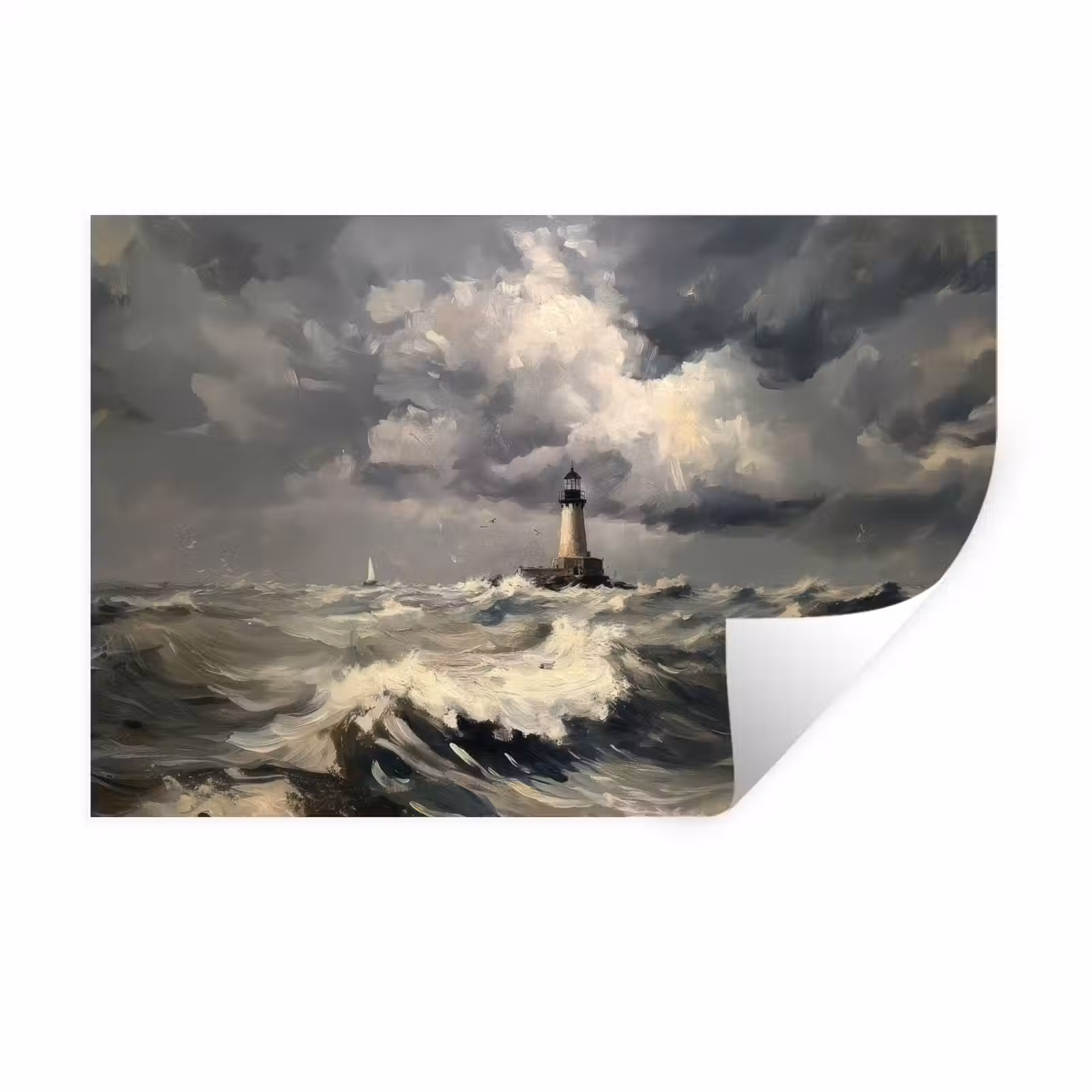 Muursticker - Vuurtoren - Golven - Storm — 1
