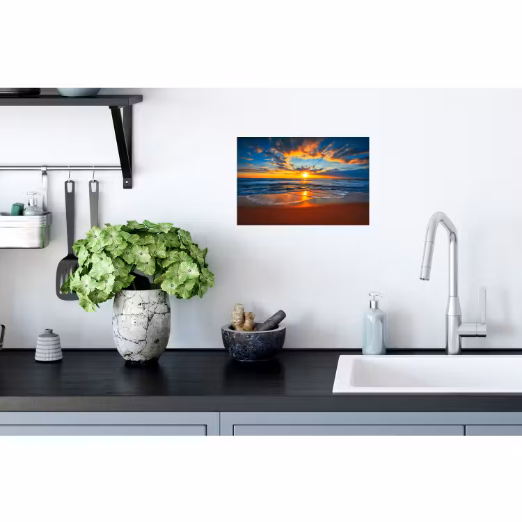 Muursticker - Zee - Zonsondergang - Strand - Wolken - Oranje — 2