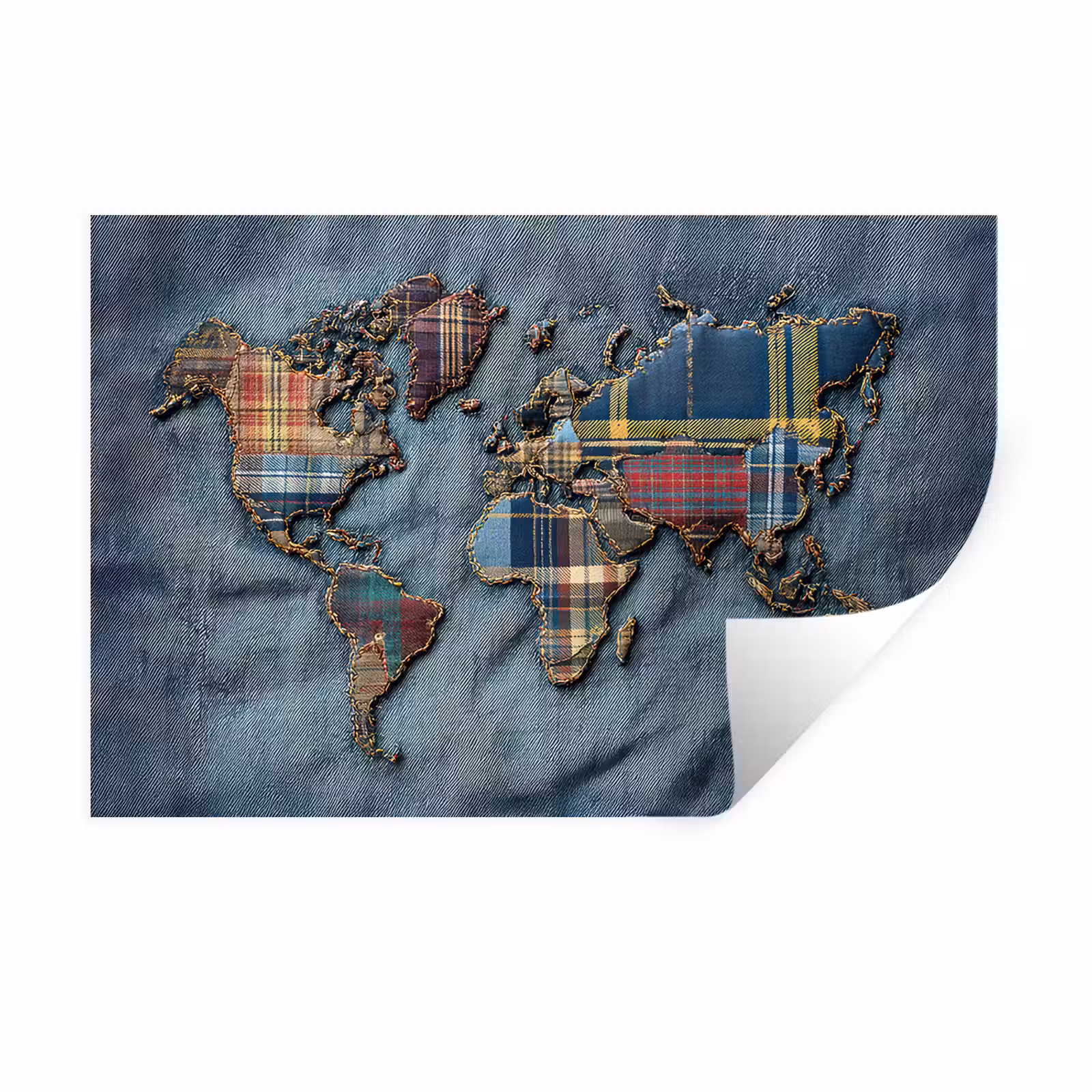 Muursticker - Wereldkaart - Denim - Textiel — 1