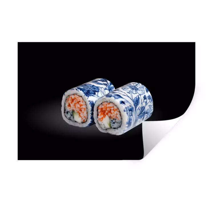 Muursticker - Sushi - Delfts blauw - Rijst - Vis - Elegant — 1