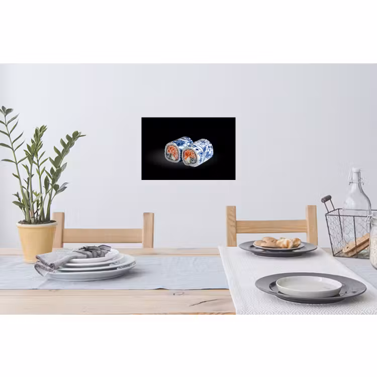 Muursticker - Sushi - Delfts blauw - Rijst - Vis - Elegant — 3