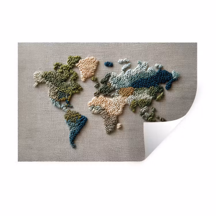 Muursticker - Wereldkaart - Geborduurd - Aardetinten — 1