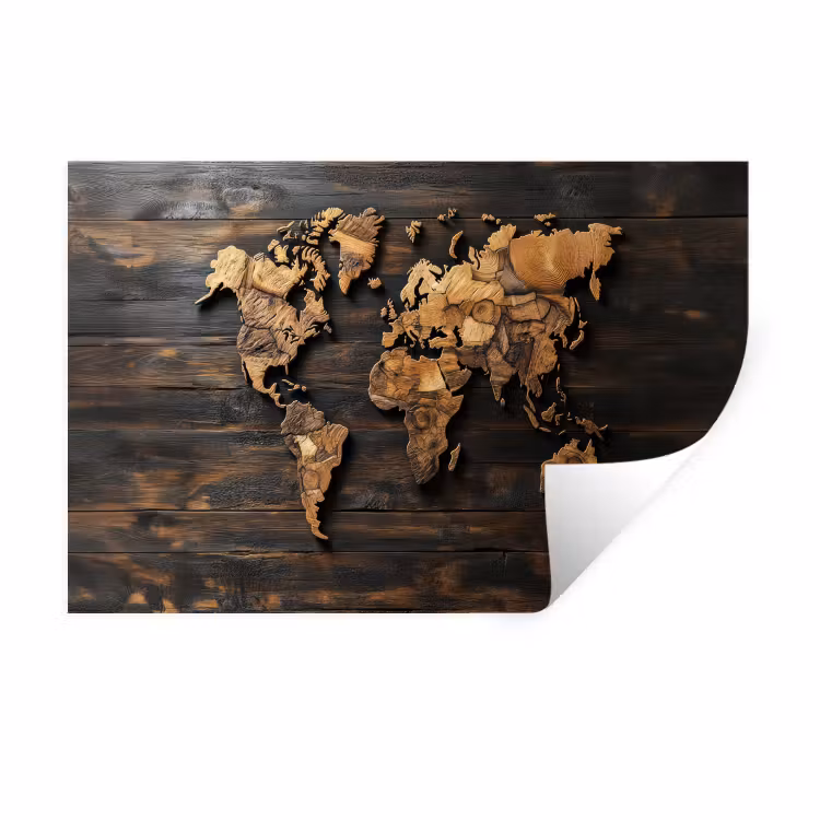 Muursticker - Wereldkaart - Hout - Mozaïek — 1