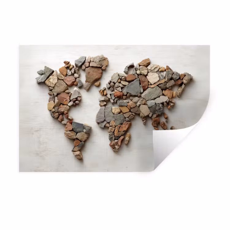 Muursticker - Wereldkaart - Stenen - Wit — 1