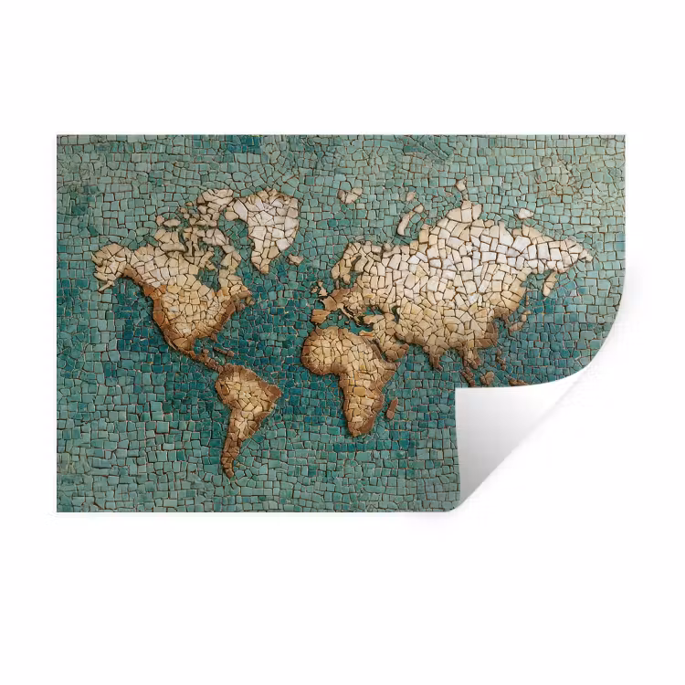 Muursticker - Wereldkaart - Gebroken tegels - Mozaïek — 1