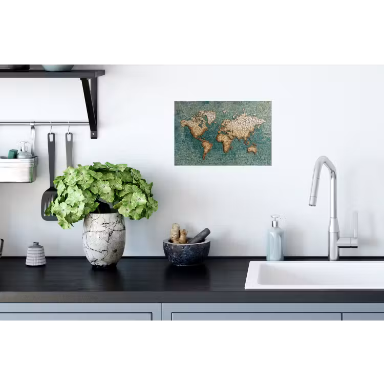 Muursticker - Wereldkaart - Gebroken tegels - Mozaïek — 2