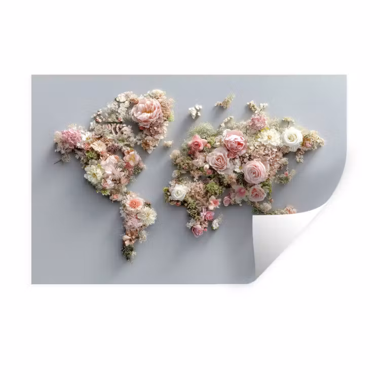 Muursticker - Wereldkaart - Rozen - Roze — 1