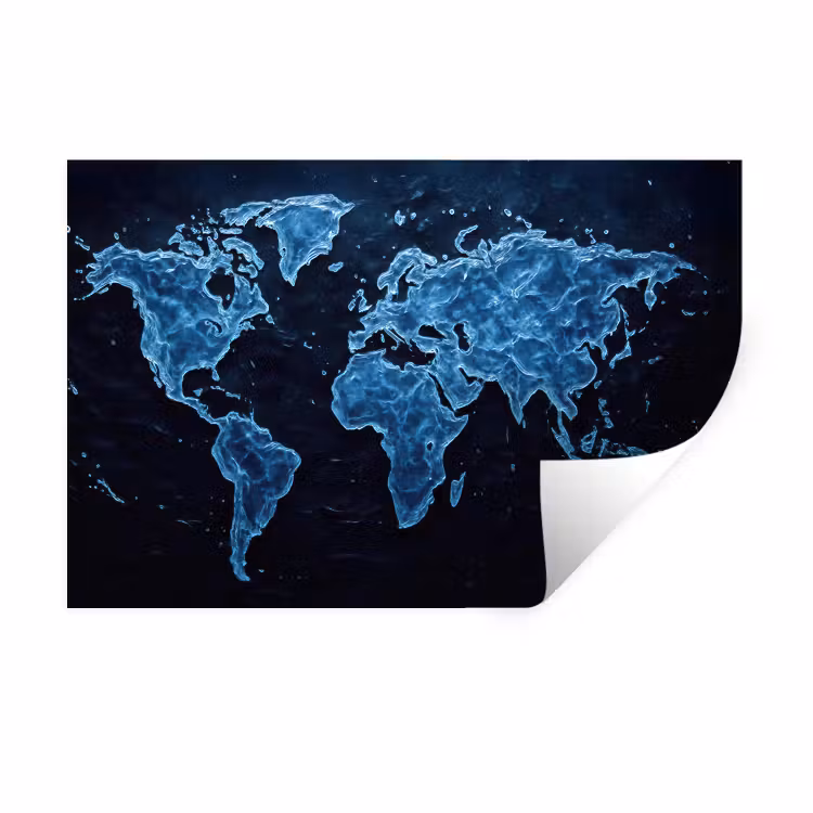 Muursticker - Wereldkaart - Waterstructuur - Blauw — 1