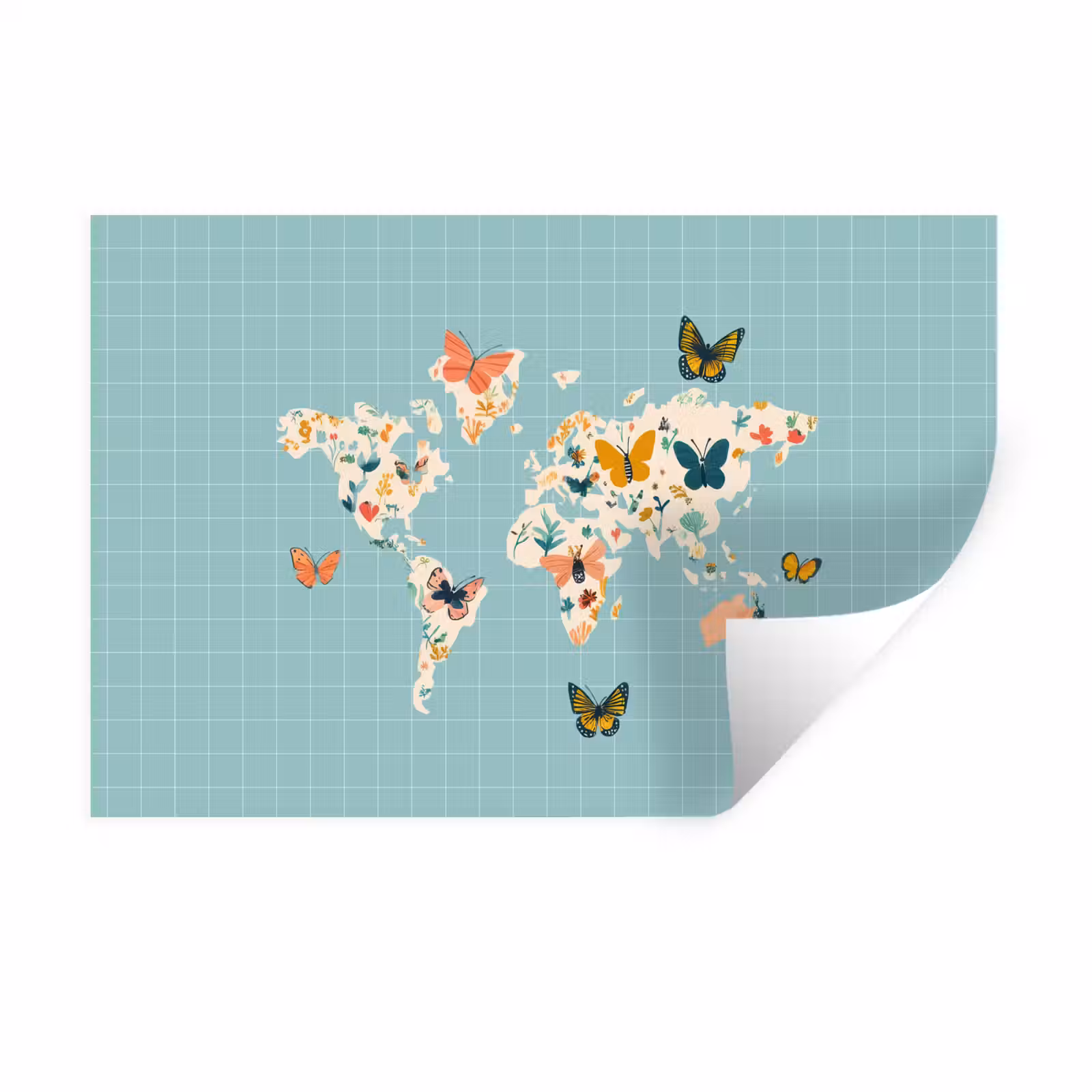 Muursticker - Wereldkaart - Vlinders - Dromerig — 1