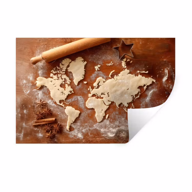 Muursticker - Wereldkaart - Koekjesdeeg - Warme baksfeer — 1