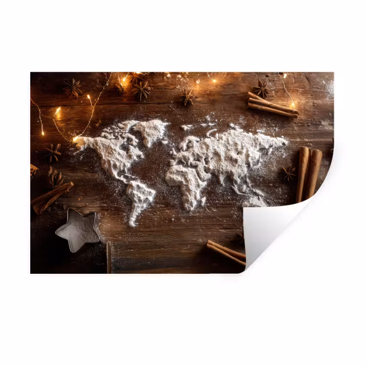 Muursticker - Wereldkaart - Poedersuiker - Hout — 1