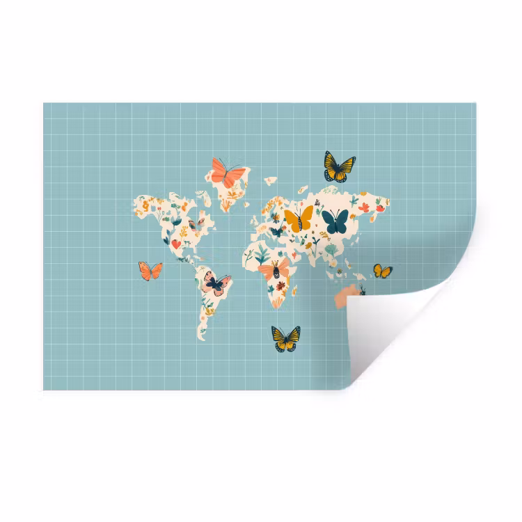Muursticker - Wereldkaart - Vlinders - Dromerig — 1