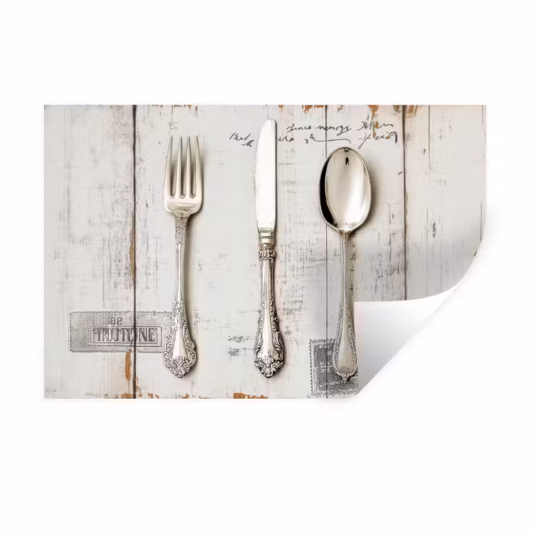 Muursticker - Zilver - Bestek - Hout — 1