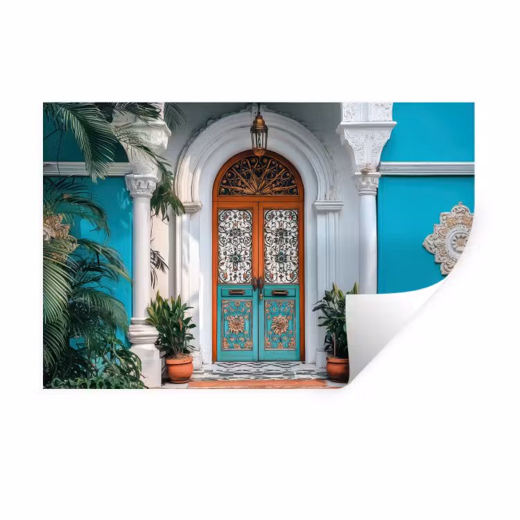 Muursticker - Zuilen - Sierlijke - Deur - Blauw — 1
