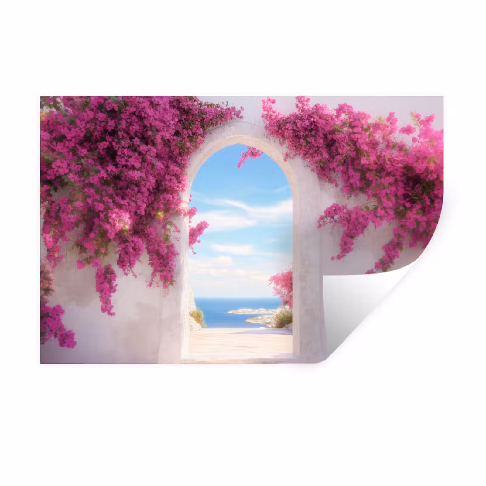 Muursticker - Zee - Roze - Bloemen - Poort — 1