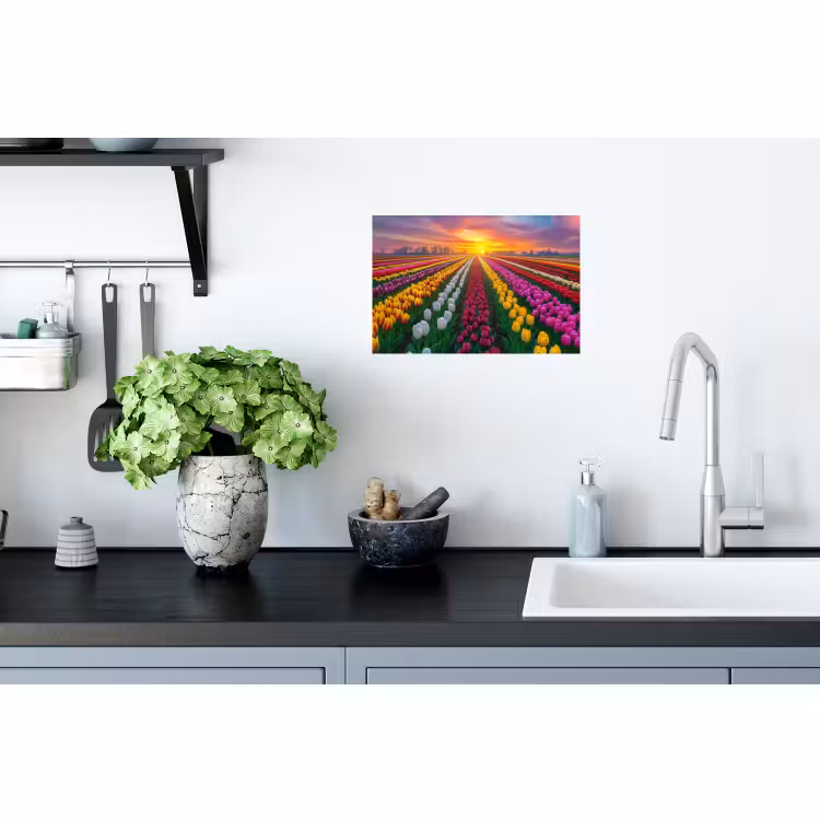 Muursticker - Tulpenveld - Zonsondergang - Kleurrijk — 2