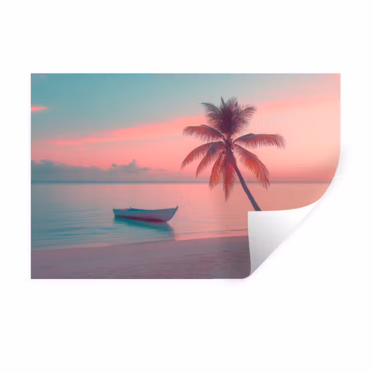 Muursticker - Zee - Boot - Zonsondergang — 1