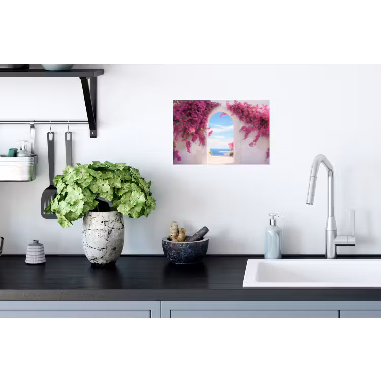 Muursticker - Zee - Roze - Bloemen - Poort — 2