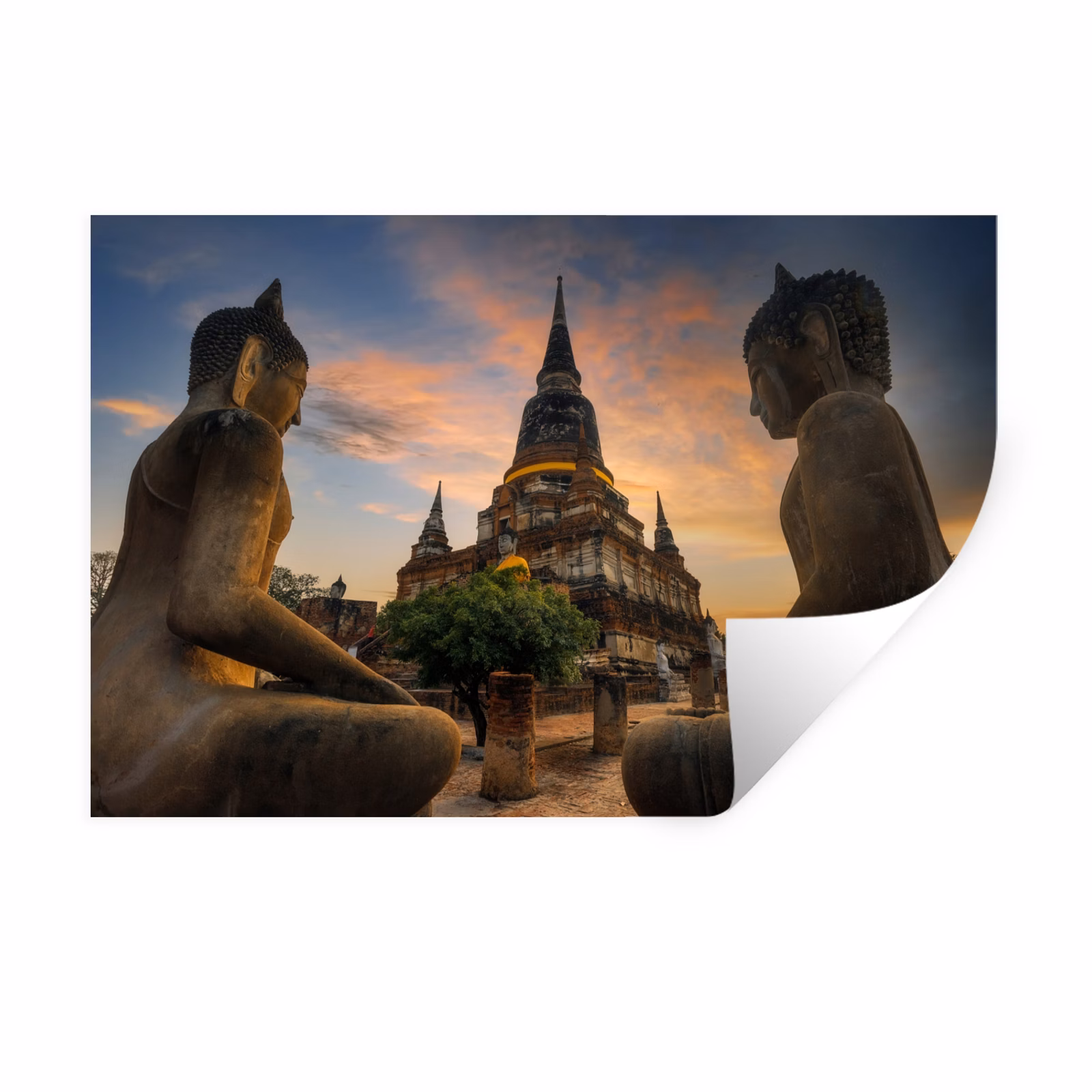 Muursticker - Tempel - Zonsondergang - Boeddha beelden - Buddha — 1