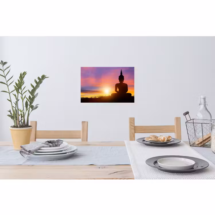 Muursticker - Zonsondergang - Horizon - Boeddha beeld - Buddha - Silhouette — 3