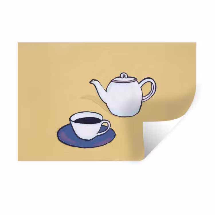 Muursticker - Theepot - Kopje - Beige - Illustratie — 1