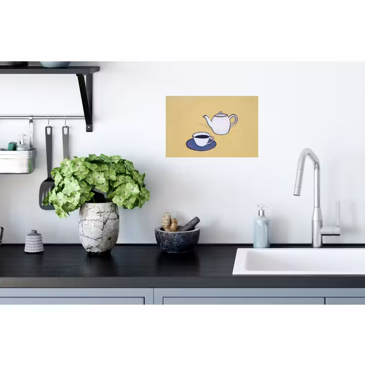 Muursticker - Theepot - Kopje - Beige - Illustratie — 2