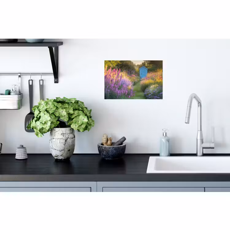 Muursticker - Tuinhuisje - Blauw - Bloemen — 2