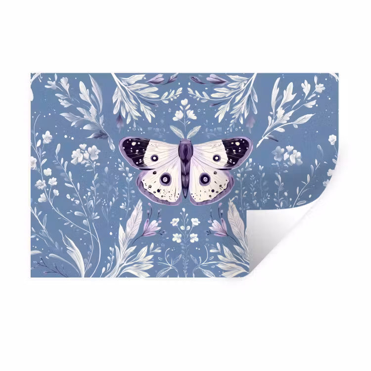 Muursticker - Vlinder - Bloemtakken - Lichtblauw — 1
