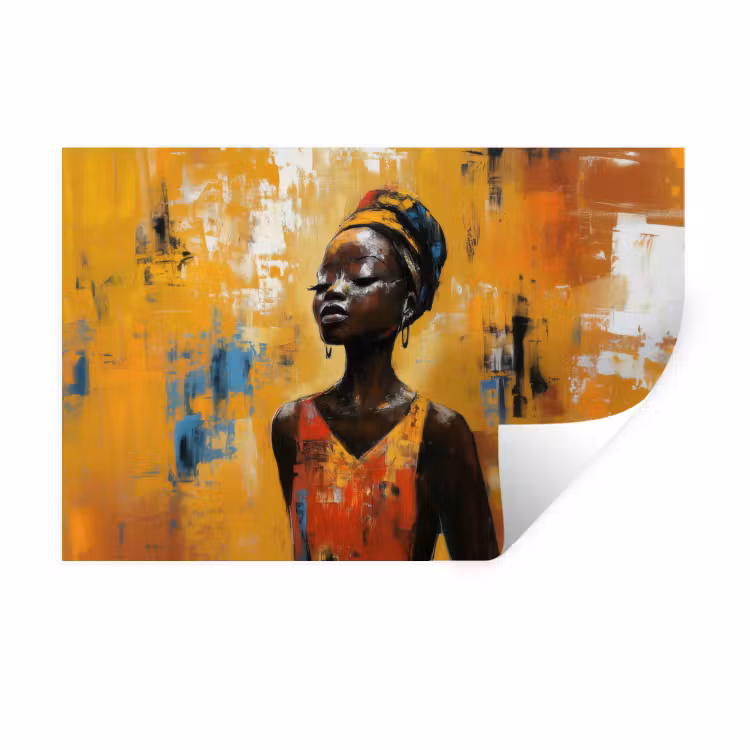 Muursticker - Vrouw - Ogen - Penseelstreken - Geel — 1