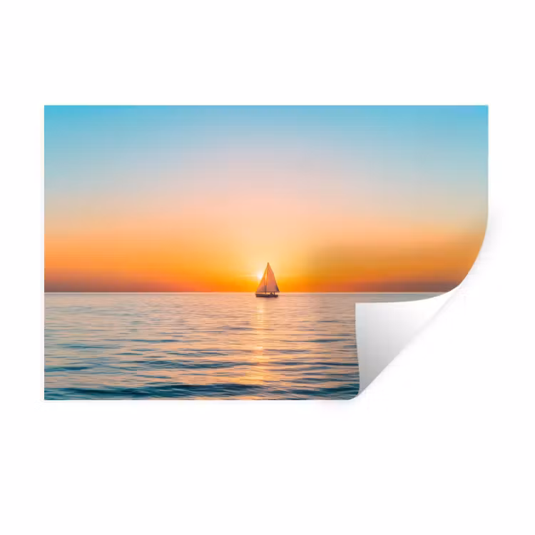 Muursticker - Zee - Zeilboot - Zonsondergang — 1