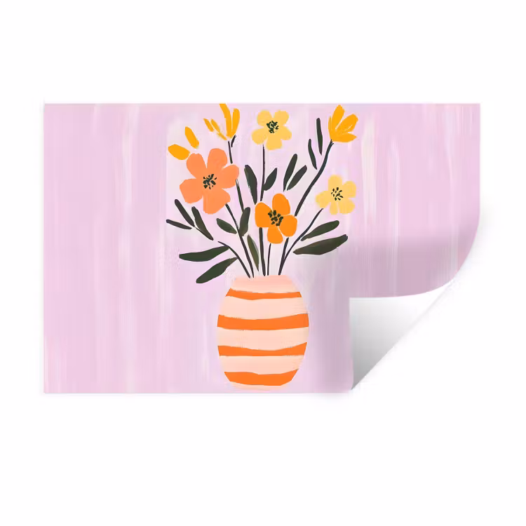 Muursticker - Vaas - Gestreept - Bloemen - Oranje — 1