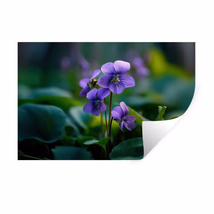 Muursticker - Viooltjes - Paars - Bloem - Bladeren — 1