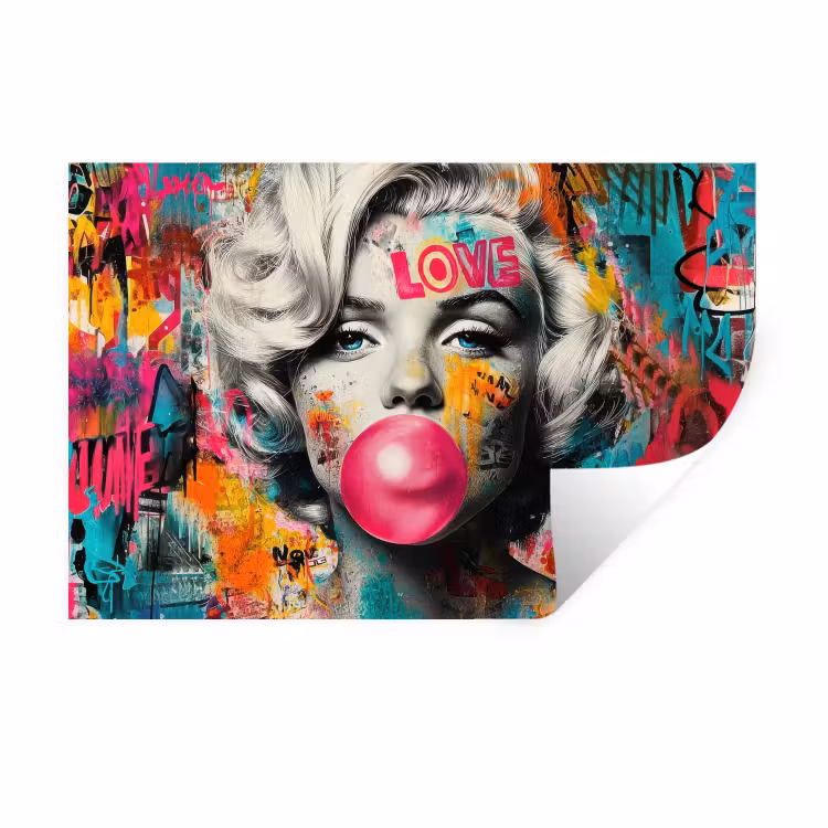 Muursticker - Vrouw - Kauwgom - Graffiti - Neonkleuren — 1