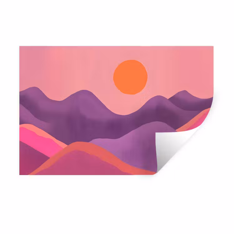 Muursticker - Zon - Heuvels - Paars - Abstract — 1