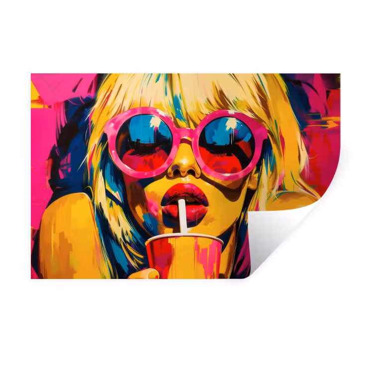 Muursticker - Zonnebril - Roze - Vrouw - Rietje — 1