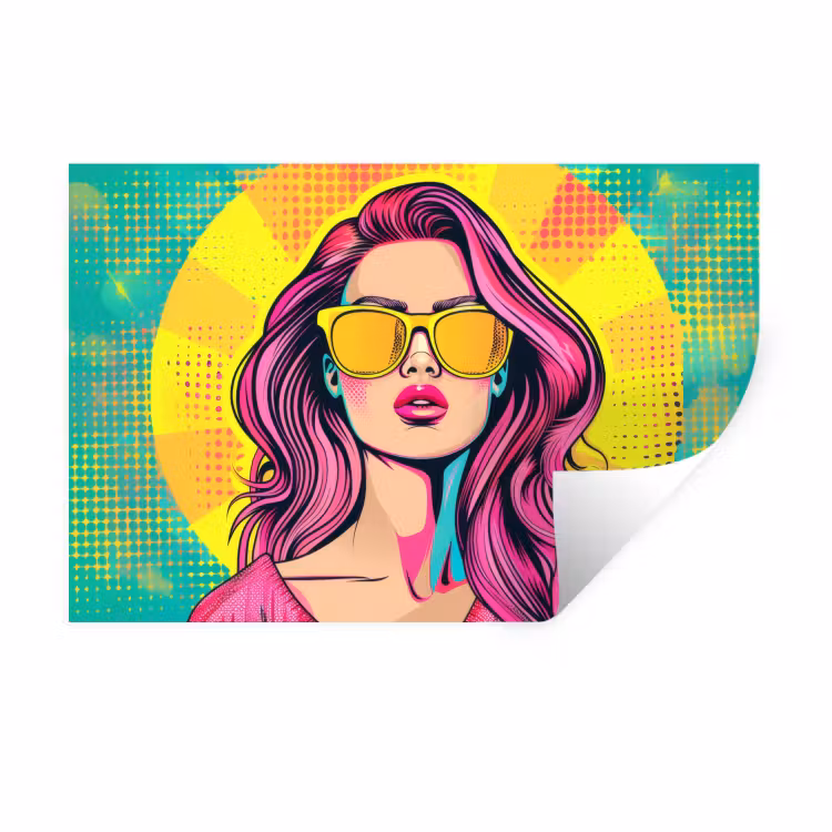 Muursticker - Zonnebril - Vrouw - Zonnig - Geel — 1